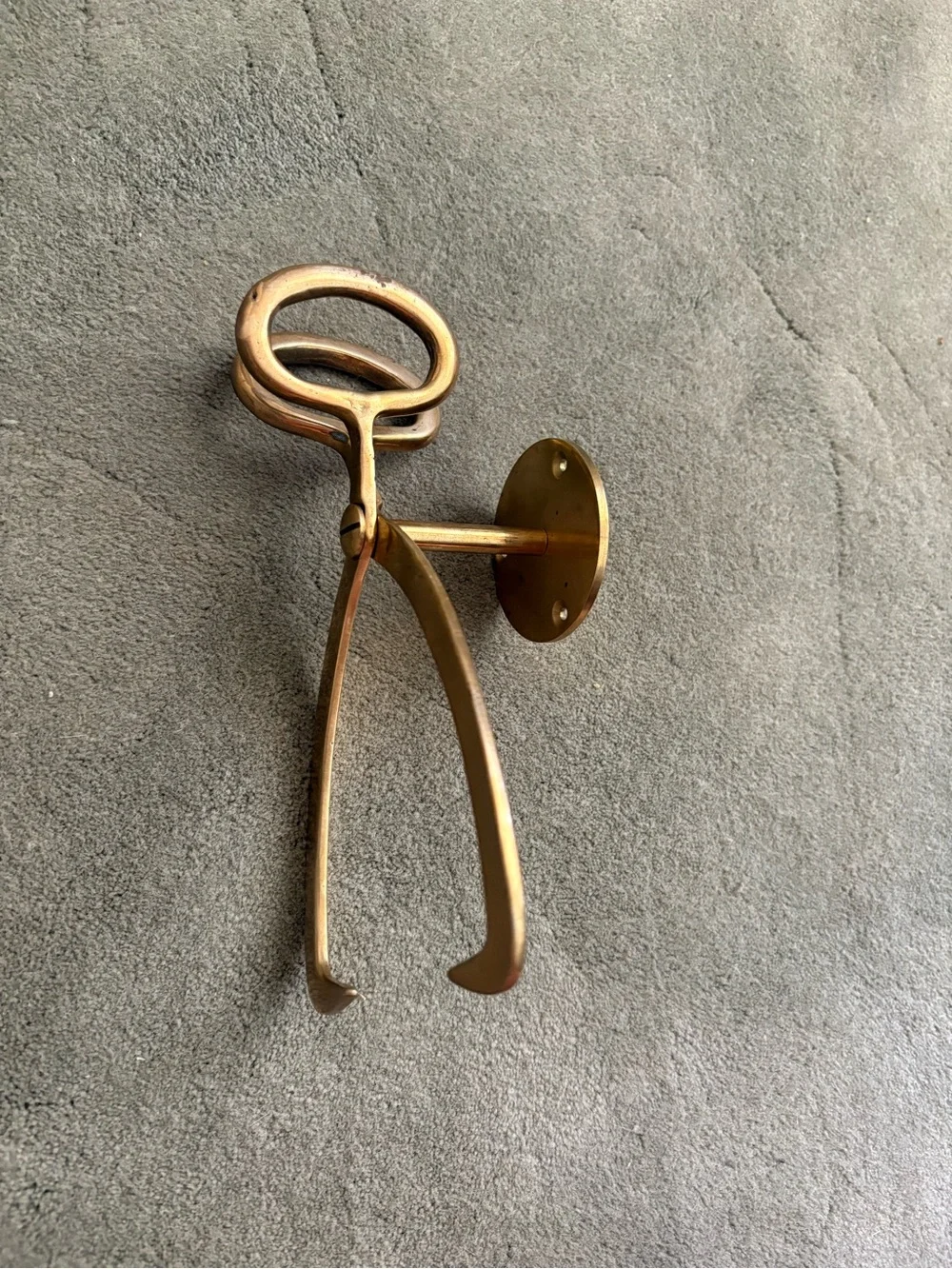 Antique Brass Wall-Mounted Ice Block Hook — Sculptural Double Hook
